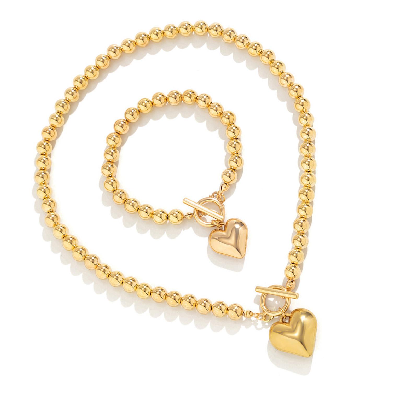 

Браслет-ожерелье с подвеской в виде сердца для женщин, набор украшений для свадебной вечеринки, цепочка из шариков, аксессуары, эффектное украшение T1 золотой