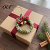 Small Fabric Decorations for Home Mini Christmas Wreath Ornament, Hanging Decoration with Plaid Bow And Reusable Holiday Ornaments Metal Bells,