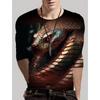 Round Neck 3D Snake Printed Top Casual Long Sleeved Men's T-shirts - Soft Medium Stretch Polyester Fabric Spring and Autumn Relaxed Fit Clothing