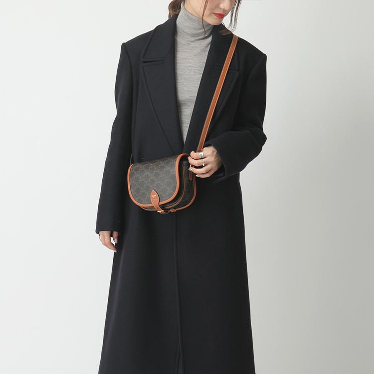 Celine Borsa a Sella Monogramma Folco Tracolla Regolabile Pelle Sintetica Rivestita e Pelle di Vacchetta Donna Tracolla Marrone 191502BZJ-04LU