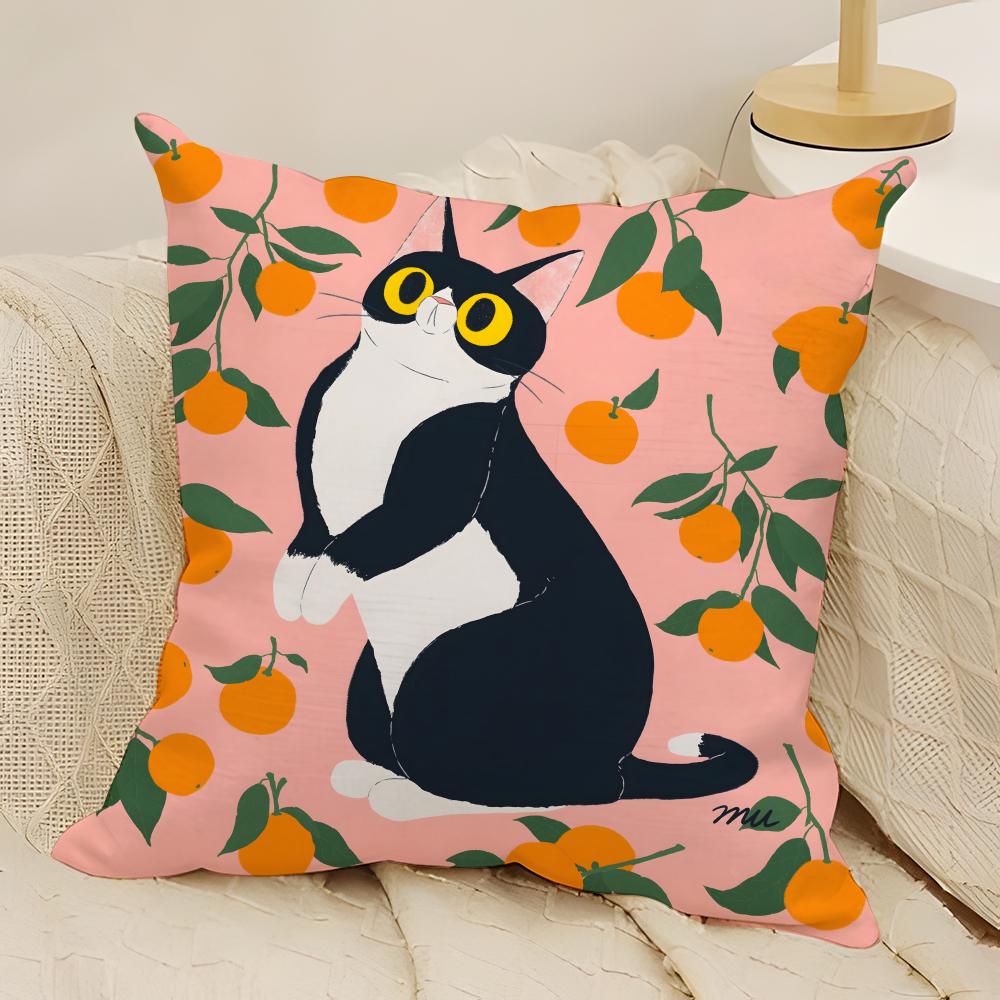 fashing Cute cat illustrations Pillow Case Natural Linen Double-Sided Printing Sofa Home Decor Cushion Cover