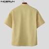 INCERUN Men Collarless Short Sleeve Button Down Casual Loose Shirts Tops