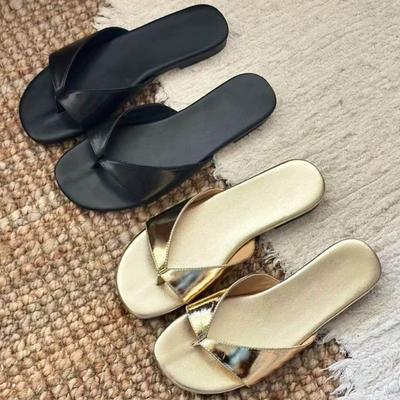Sheepskin Version~ Korean Version of Niche Flat-bottomed Toe-in-one Slippers Women Wear New Summer Beach Cool Slippers