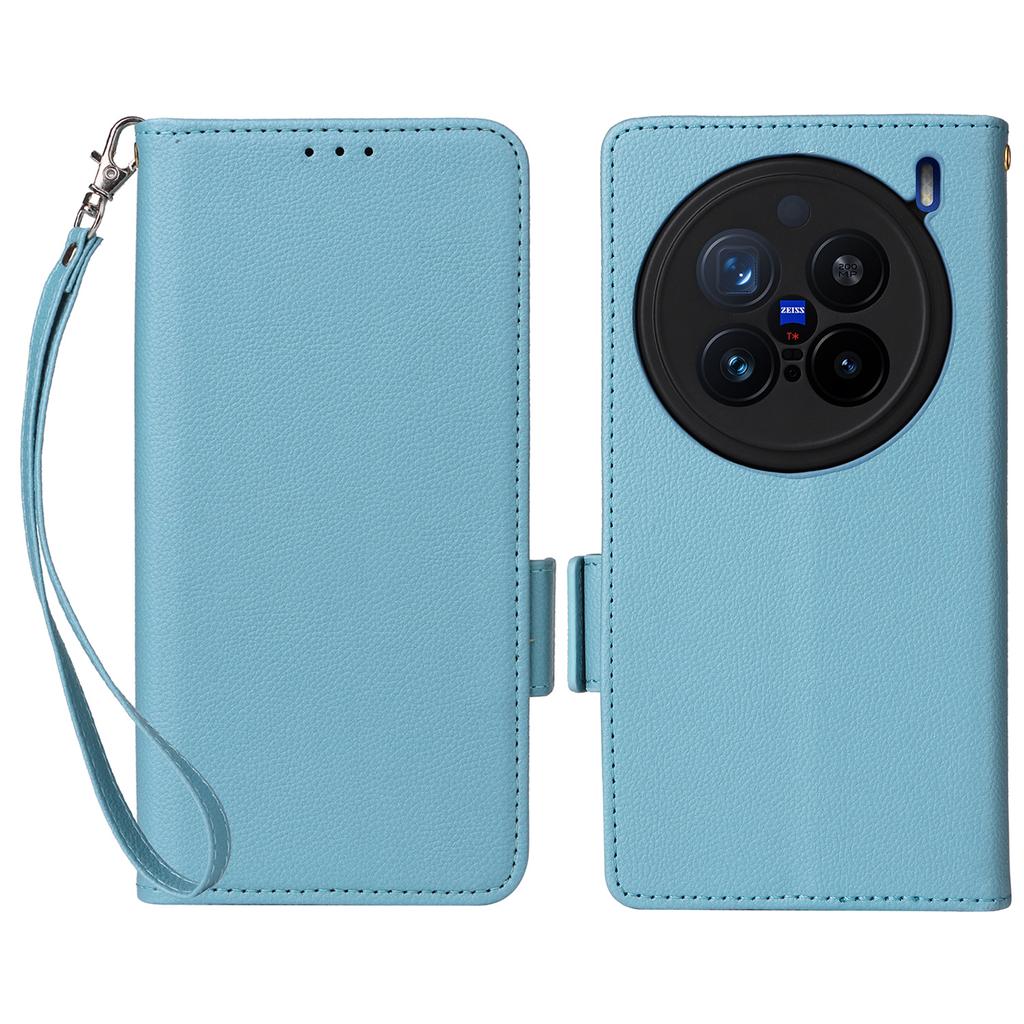 For vivo X200 Pro 5G Case with Wrist Strap Litchi Texture PU Leather Wallet Phone Cover