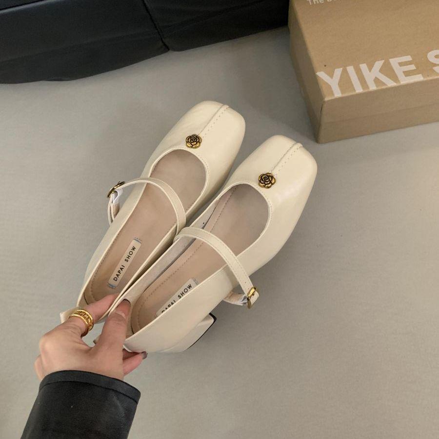 

Spring 2025 new retro Mary Jane shoes square head light mouth word with thick heel French versatile single shoes women s shoes 40 бежевий