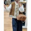 2025 Spring/Autumn Color Block Lace Retro Women's Loose Short Layered Vest