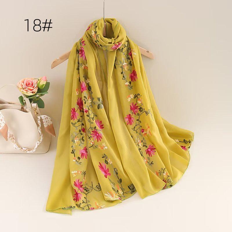 Ethnic Style Embroidered Cotton-Linen Scarf: Thin, Breathable, Fashionable Sun Protection; Wear as Head Wrap or Shawl.