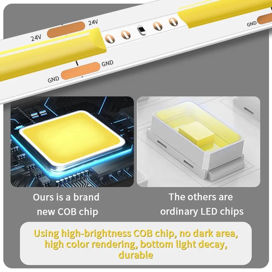 DC12V 24V COB LED Strip Light Flexible Tape Ribbon LED Light For Room Decor Backlight 3000-6000K Linear Dimmable 1M 2M 3M 5M 10M
