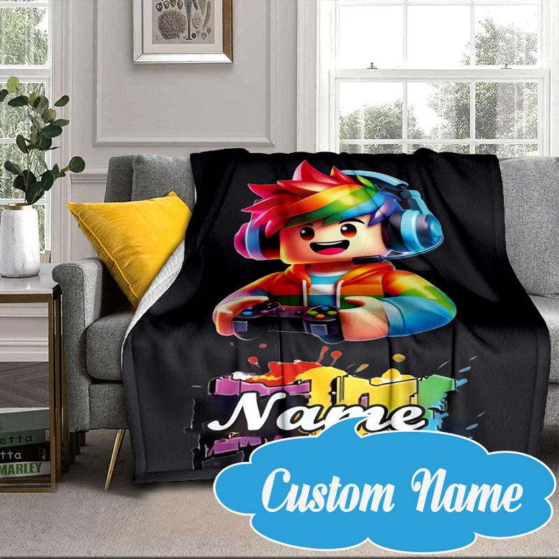 Custom Name Ro-blox Adventure Quests Blanket bed sofa Blanket Flannel Blanket for Camping, Hiking, Picnic Essentials,gift for Fan family