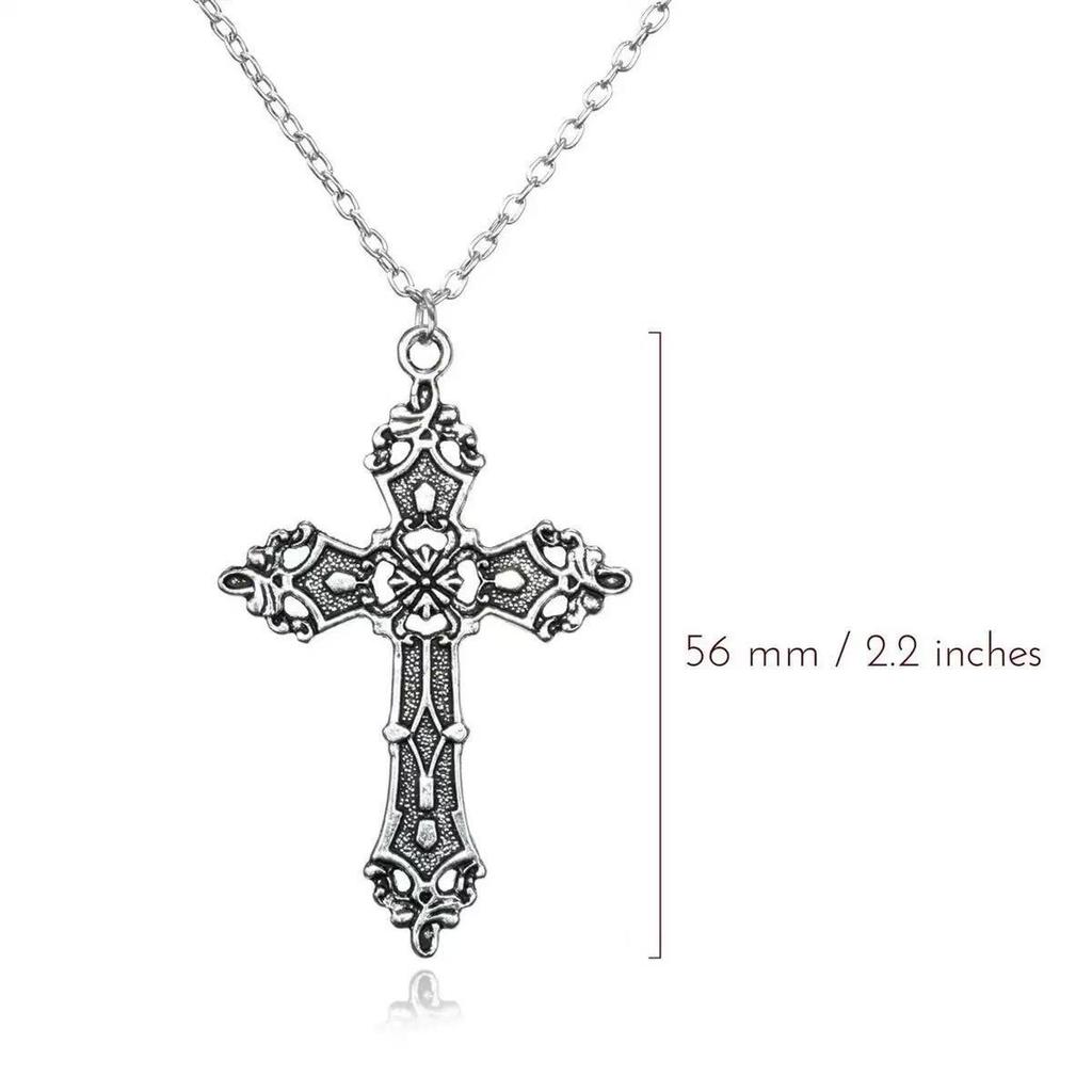Gothic Baroque Cross Pendant Necklace, Vintage Bohemian Style Jewelry