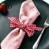 Hemp Rope Napkin Ring 6Pcs Rings, Jute with Plaid Bow,Handmade Tableware Holder for Cloth Rings Dinner Napkins, Wedding Banquet Christmas Thanksgiving