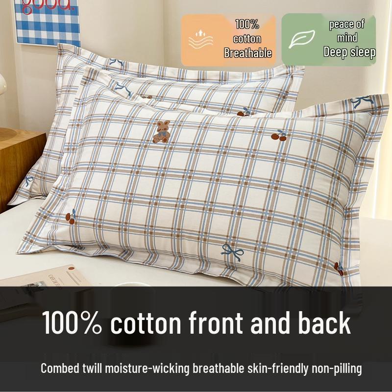 Set of Two 100% Cotton Large Pillowcases, Thick 48x74cm for Home Use