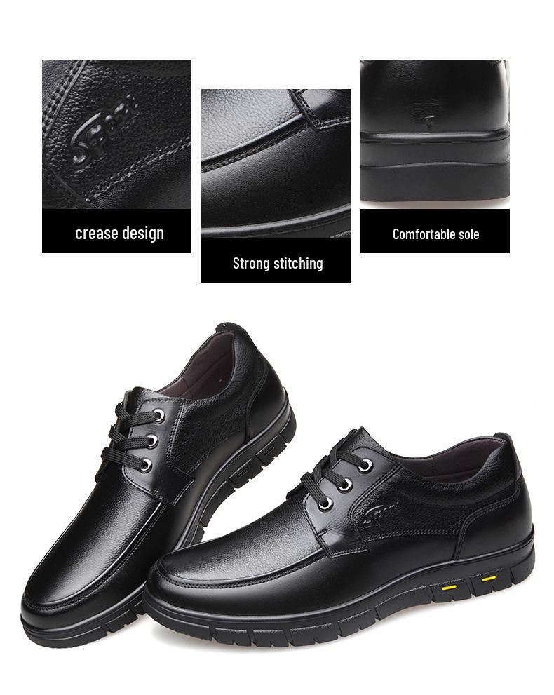 Sapatos Masculinos de Outono em Couro Genuíno Antiderrapantes Planos - Couro Bovino Casual para Meia-Idade e Idosos