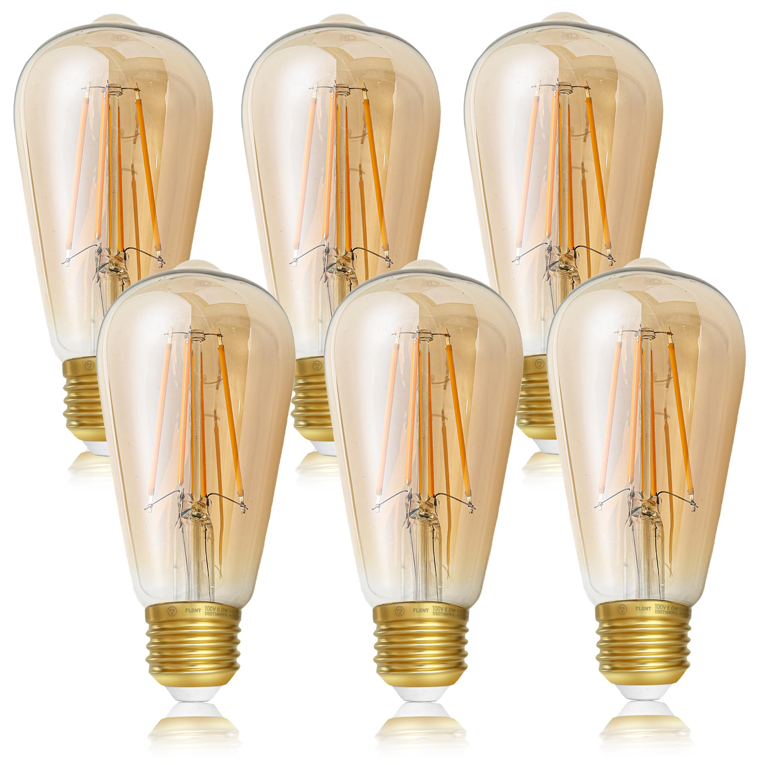 

FLSNT LED Bulbs, E26 Base, 60W Equivalent, 2200K, 650lm, Edison Filament, Brown, for Chandeliers, Retro Style, High Color Rendering, Wide Beam,