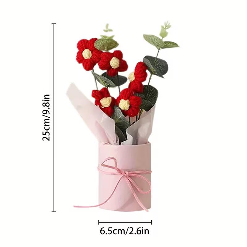 Forever Knitted Flower Bouquet Handmade Puff Crochet Roses Eternal Flower Gift for Mothers Day Teachers Day Home Decor Ornament