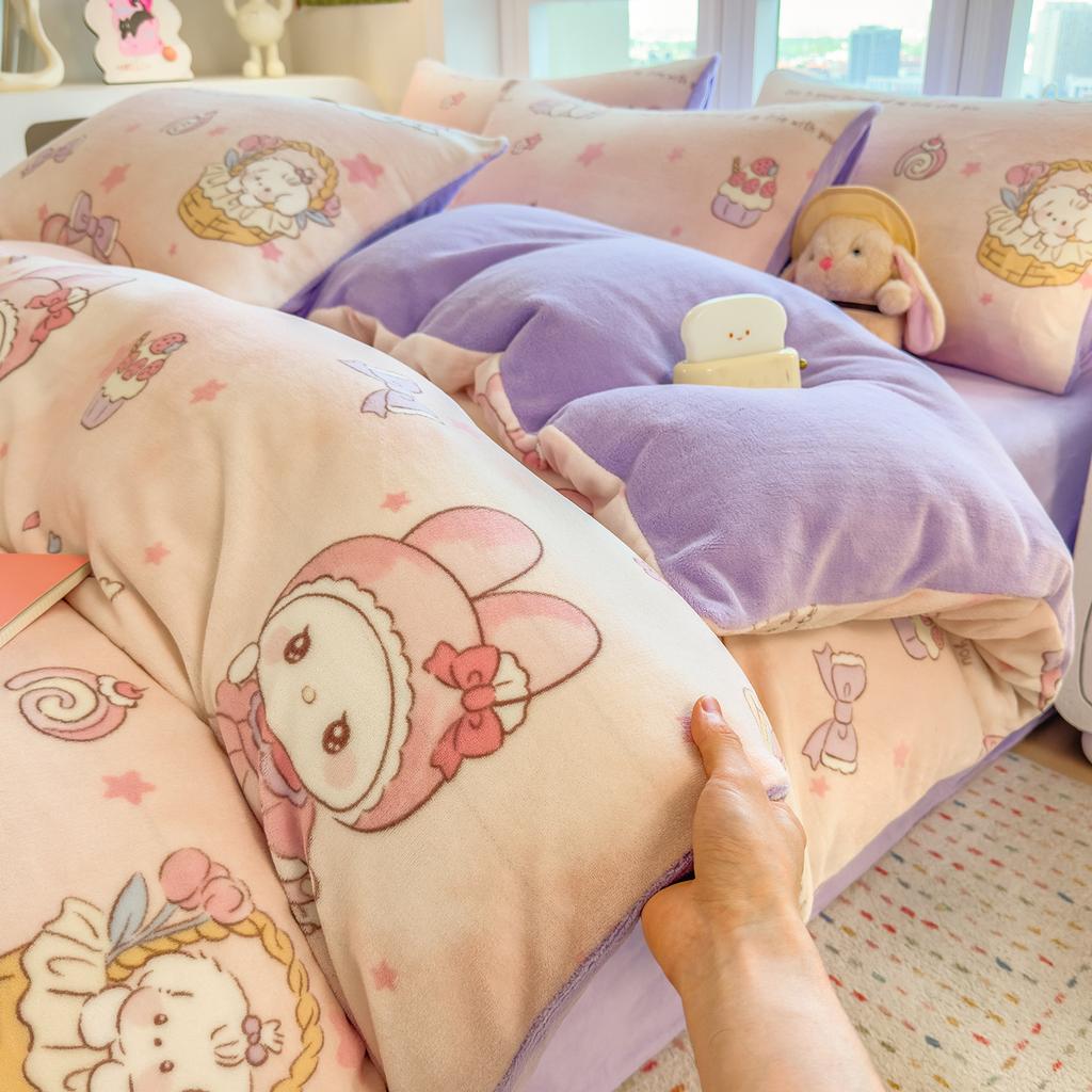 Thickened Milk Fleece Quilt Cover Single Piece Coral Fleece Quilt Cover Four-Piece Set Double-Sided Flannel Fleece