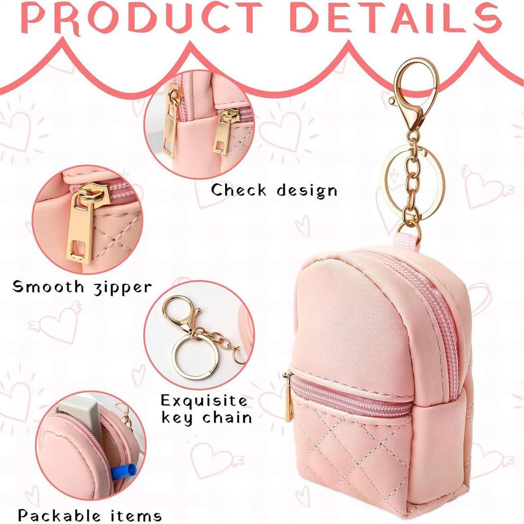 Mini Backpack Keychain Pouch 2 Pieces PU Leather Cute Cosmetic Bag Small Backpack Keychain Charm For Kids Women Girls Lipstick