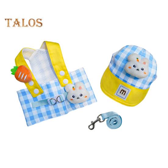 

Летний комплект одежды для щенков из 3 предметов, регулируемая шлейка для защиты от солнца, поводок и комплект с мультяшным плюшевым декором для кошек и маленьких средних собак XL синий