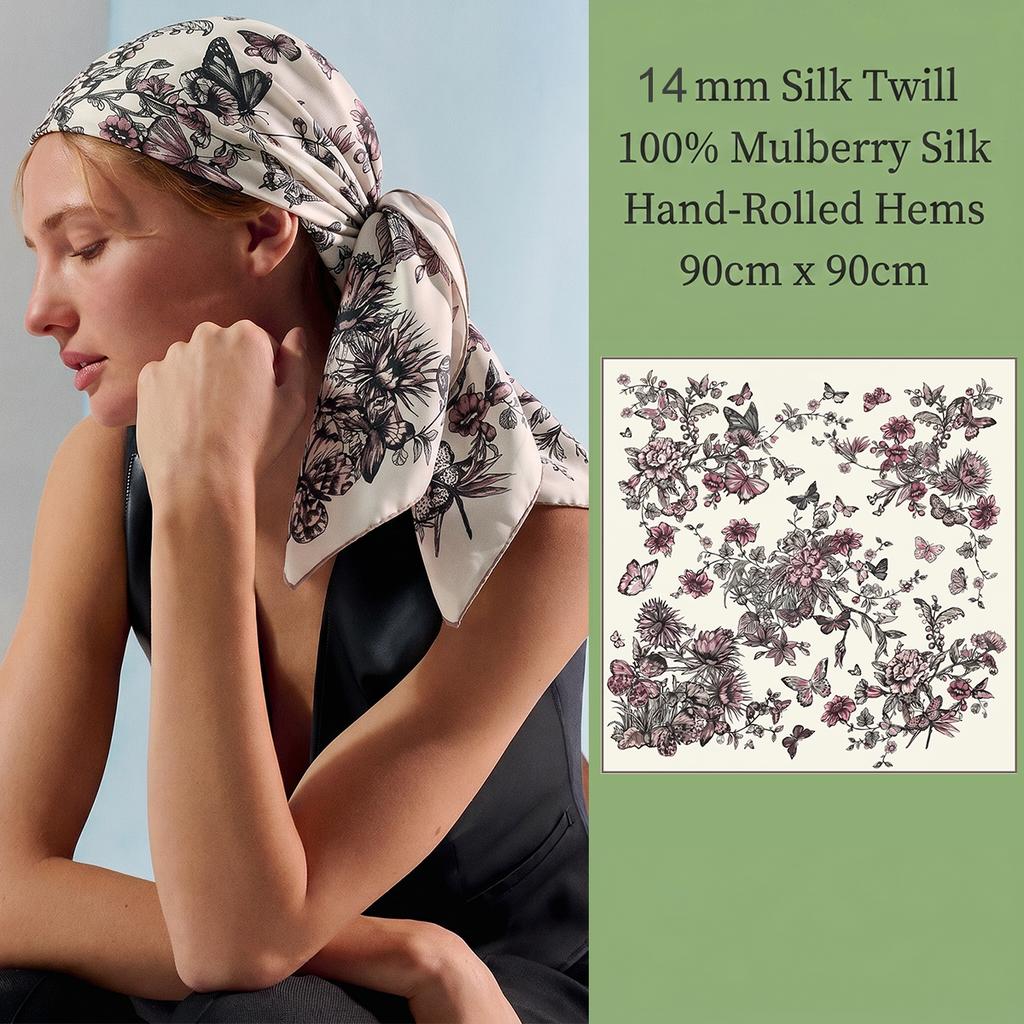 2026 Low MOQ Custom 14mm Twill Silk Scarf 100% Mulberry Silk Hand Rolled Edge Women Square Bandana Headscarf Customizable