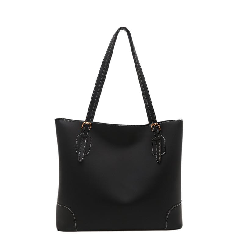 Chic Large Capacity Tote Bag With French Style In Black Khaki And Brown Colors For Trendy Women