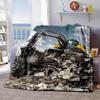 Yellow Excavator Pattern Flannel Blanket Suitable for Bedding, Office, Home, Camping, Warming, Sofa, Bed, Christmas Halloween