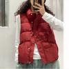 Herbst und Winter Neu Knopfsaum Kordelzug Europäische Ware Stehkragen Drei Knöpfe Thermische Daunenjacke Weste Damen Kurz Trend