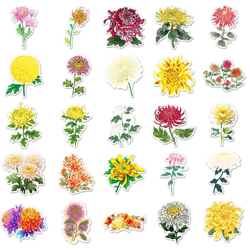 50pcs Cute Chrysanthemum Stickers: DIY Plant Decoration for Journals and Computers