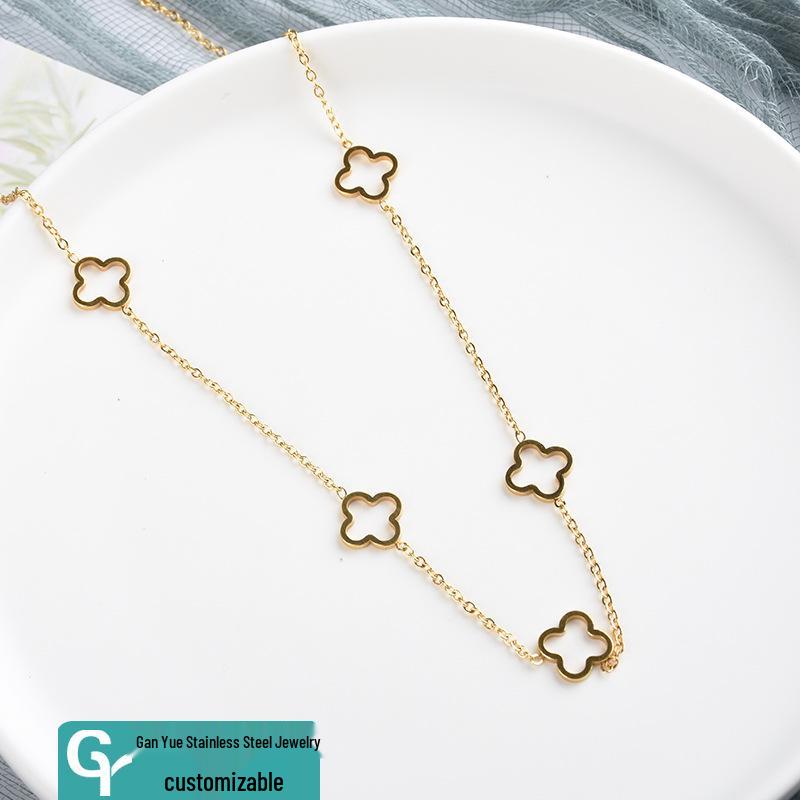 

Ожерелье «Счастливый четырехлистный клевер» - Женская ключичная цепочка с простым универсальным дизайном в холодном стиле золотой