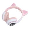 Bluetooth 5.0 Headphones Cat Ear LED Light Wireless Cute Headsets for Young PeoplePink Cat Paw