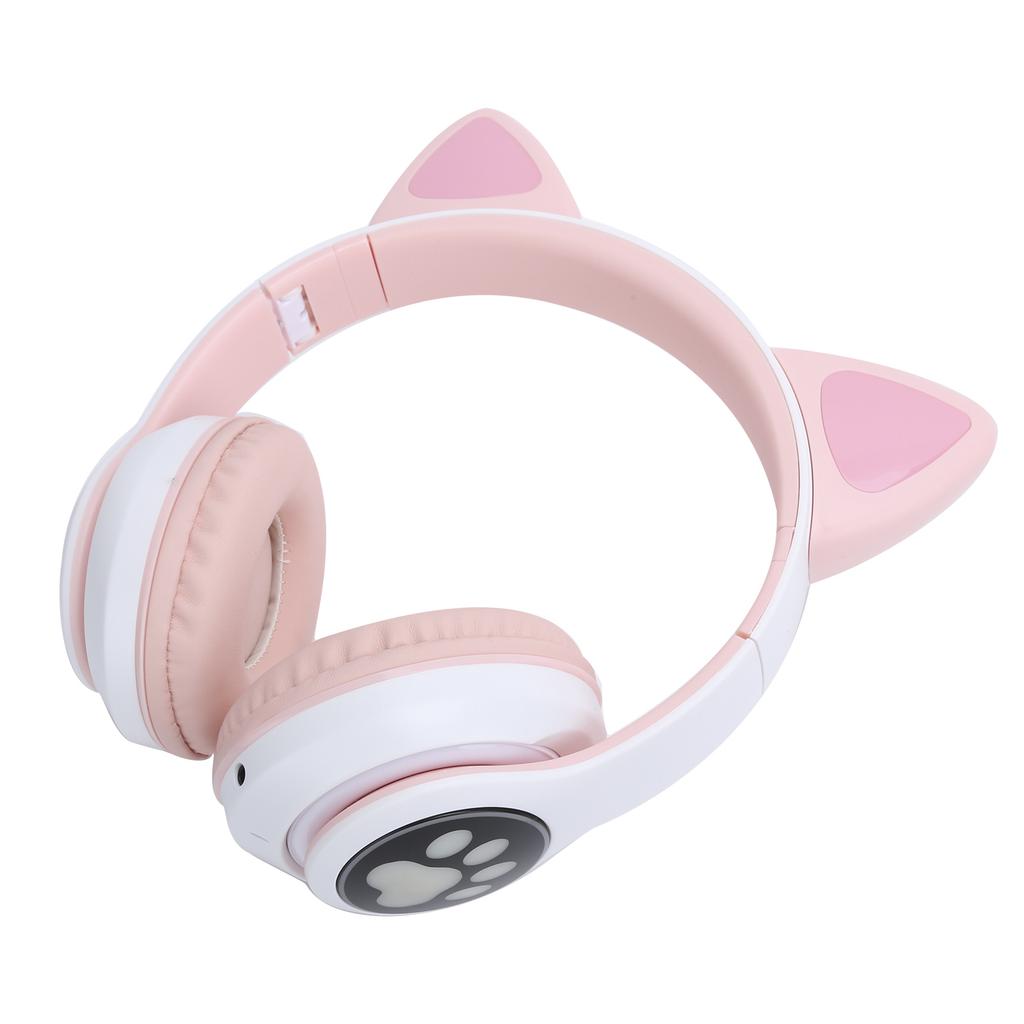 Bezdrátová sluchátka Bluetooth 5.0 s kočičími ušima a LED světlem, roztomilá pro mladé lidi, růžová kočičí tlapka