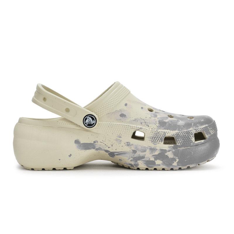 Crocs Classic Platform Clog 811 Manufacturing Explosion Scene Special Shoe Box Fluid Splash Ink Hole Shoes Women's Bone White Grey