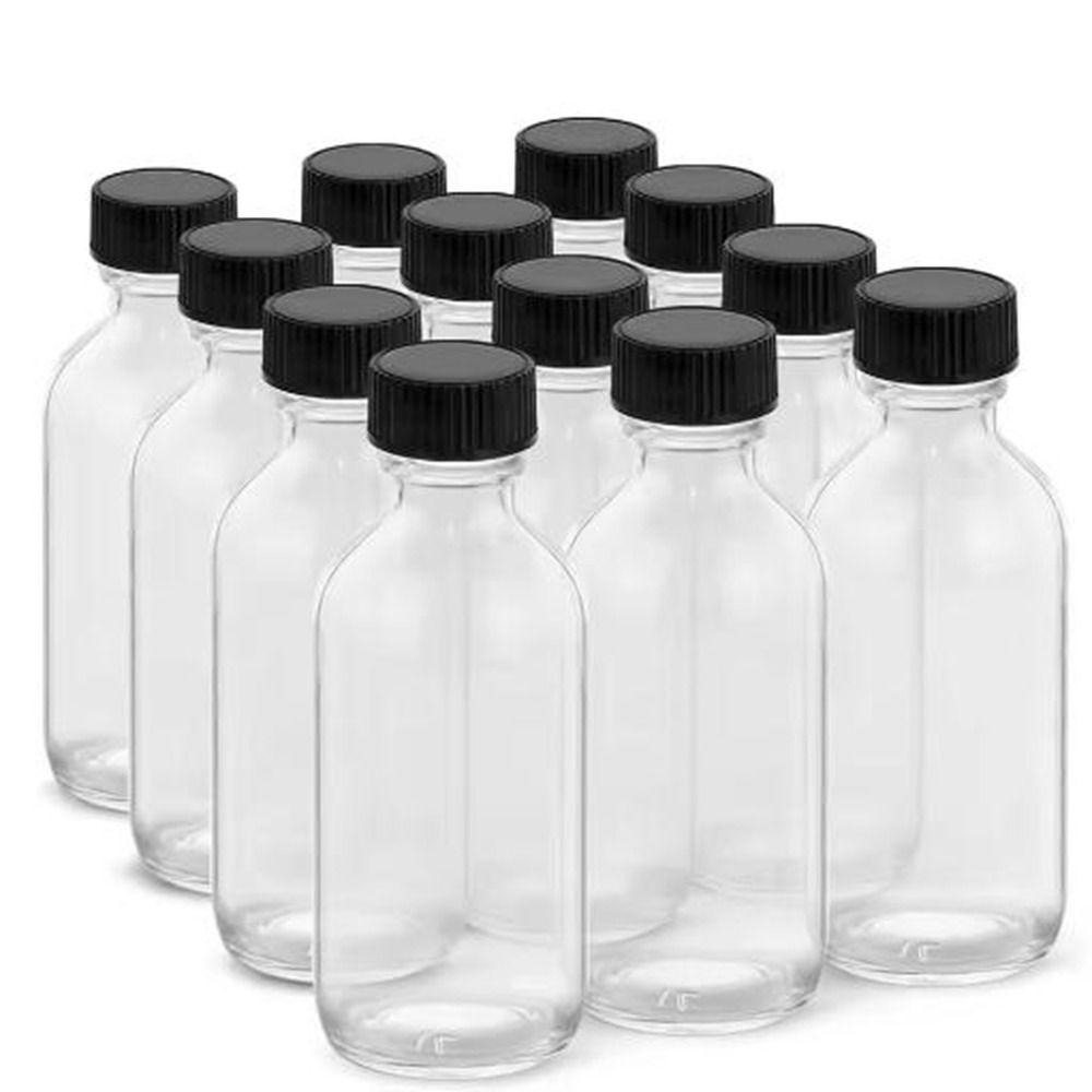 12Pcs Multifunctional 60ml Sample Boston Bottle Airtight with Lids & 3 Funnels Small Glass Bottles Clear Whiskey Sample Oils