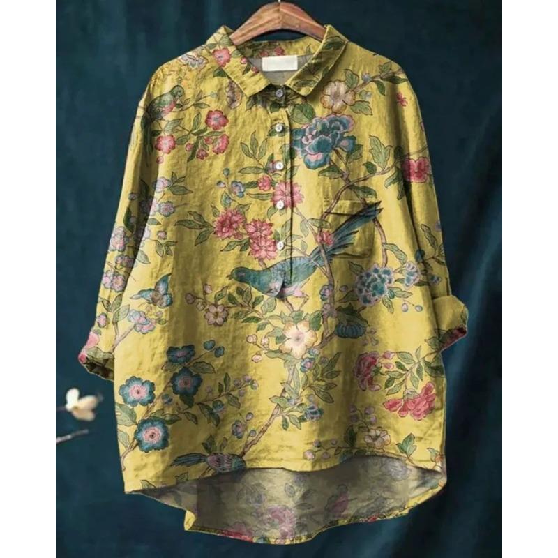 Summer Women's Loose Printed Round Neck Casual Plus Size Women's Long Sleeve T-shirt