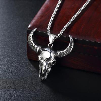 2024 European & American Punk Retro Bull Head Titanium Stainless Steel Necklace