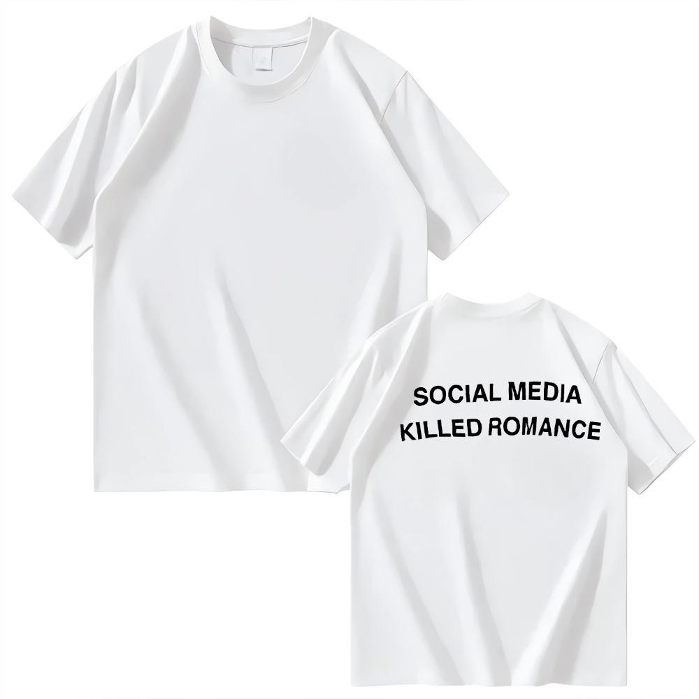 Social Media Romantic T-shirt Fun Custom Couple Short Sleeved 100% Pure Cotton Round Neck Top for Men and Women Gothic Style