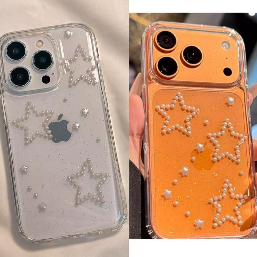 Transparent Glue Fine Glitter Phone Case for Apple 17pro Pearl for IPhone16 Small Fresh 15promax