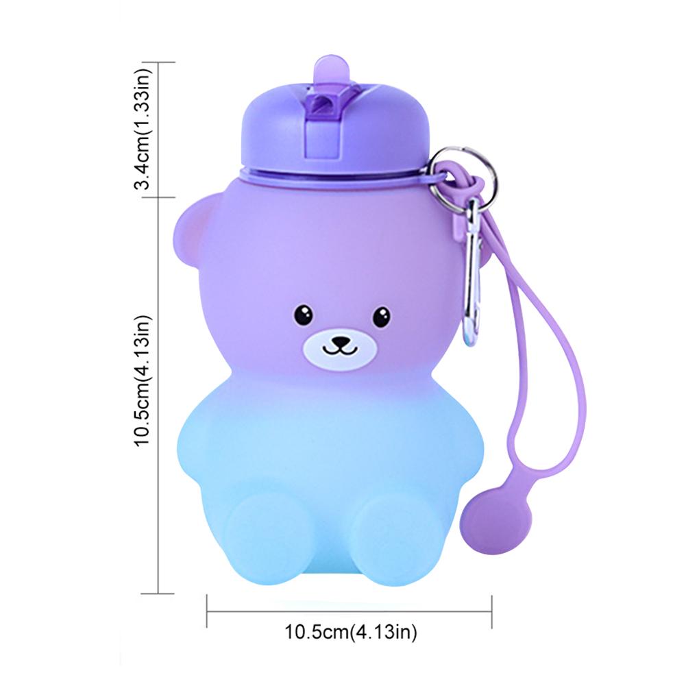 600ml Collapsible Water Bottle Silicone Cute Bear Water Bottle Large Capacity Foldable Drinking Cup for School Sports Hiking
