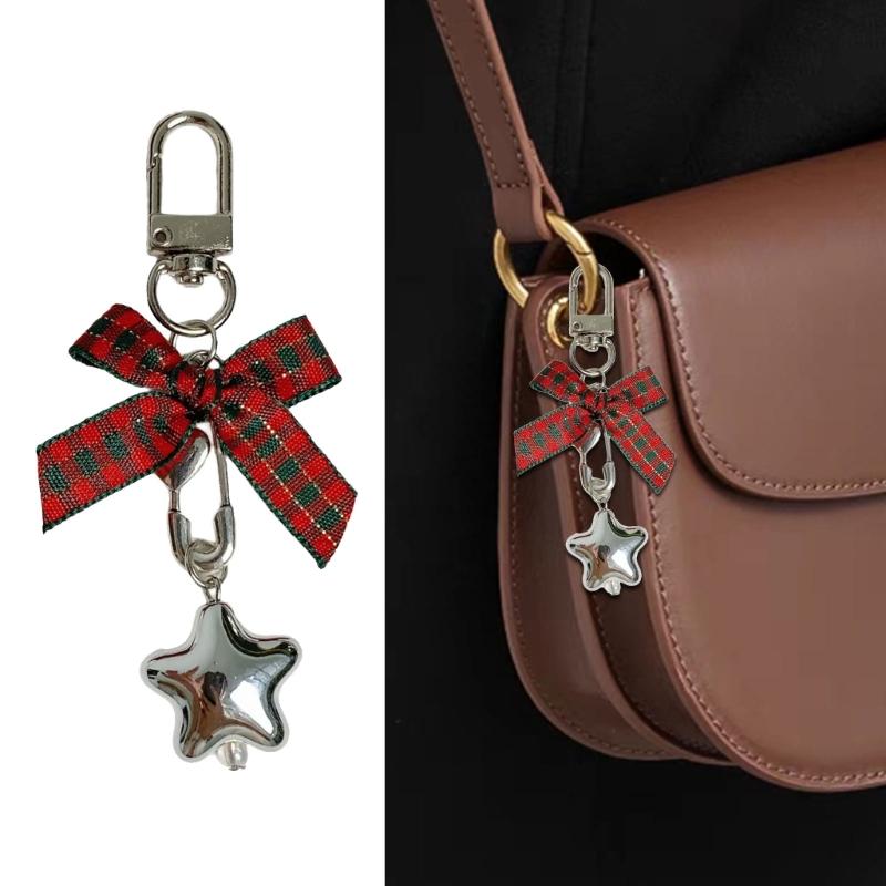 Star Keychain Christmas Flocking Bowknot Charm for Phone Keys Jewelry Accessories