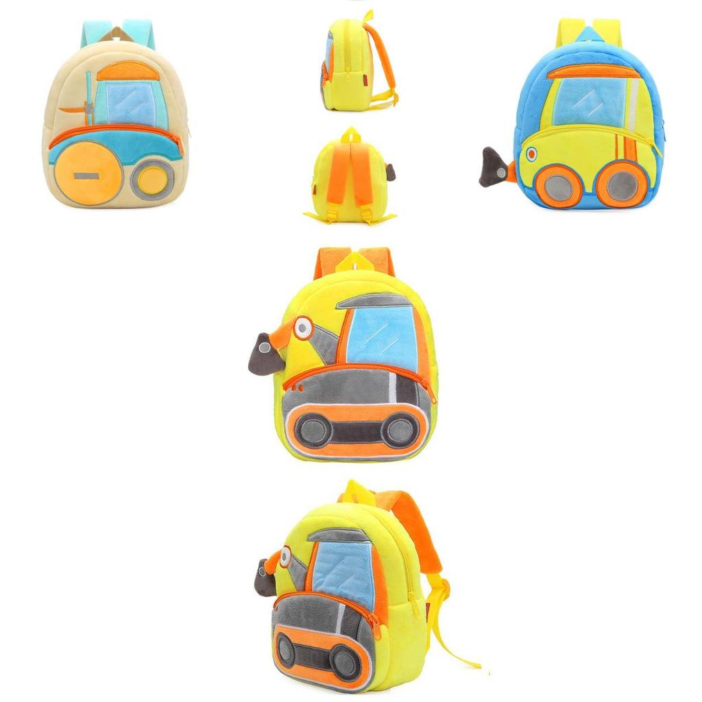 Waterproof And Durable Kids School Bag With Adorable Plush Cartoon Excavator Design