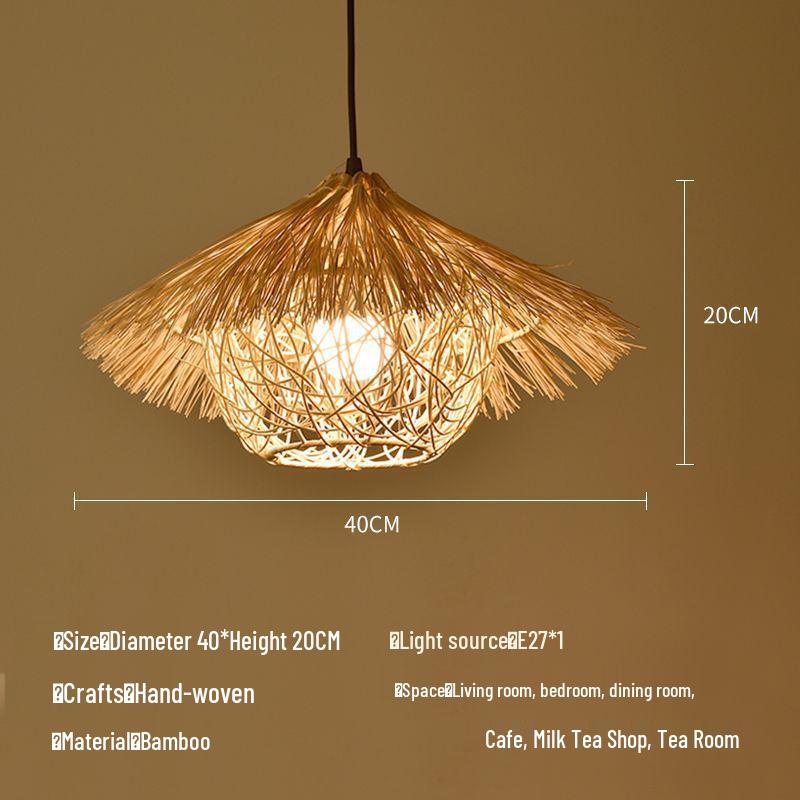 Bamboo Weaving Straw Hat Chandelier - Southeast Asian Wabi-Sabi Style Rattan Lampshade for Farmhouse Decor.