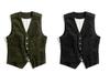 Men's Corduroy Patchwork Vest - Spring/Autumn Single-Breasted Solid Color Jacket