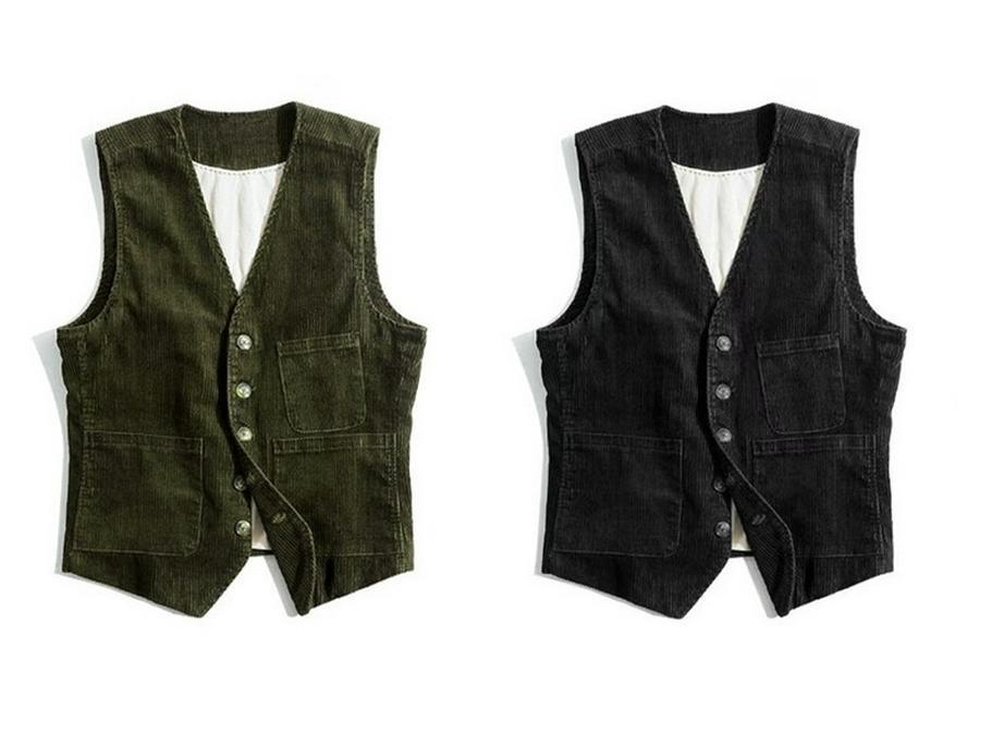 Men's Corduroy Patchwork Vest - Spring/Autumn Single-Breasted Solid Color Jacket