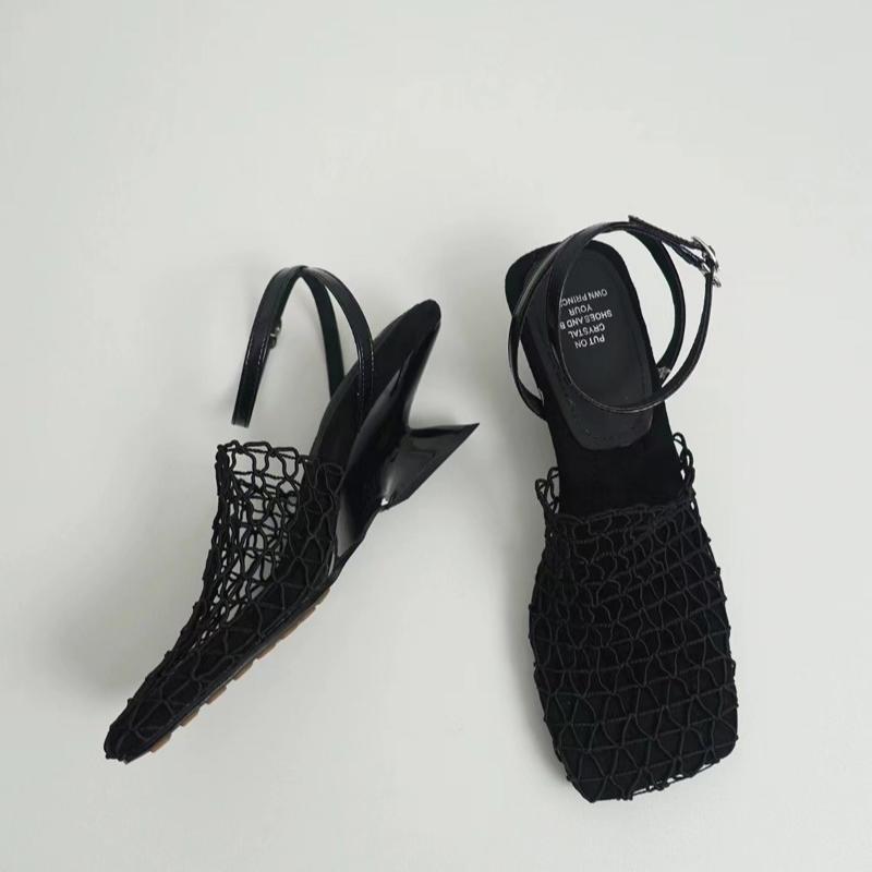 2024 New Mesh Design Women's Sandals Square Toe Solid Color Half Heel Women's Sandals Summer Casual Outdoor Shoes
