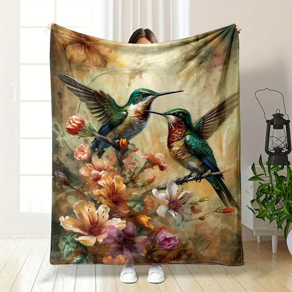 

Cozy Hummingbird Floral Print Flannel Throw Blanket - Soft, Reversible, All-Season Comfort for Bed, Sofa, or Travel (31 x 47 ), 70x100cm