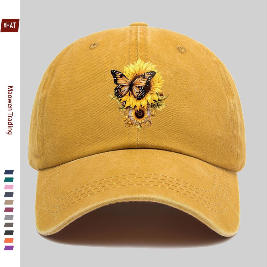 Pc Butterfly And Sunflower Printed Baseball Cap Unisex Design Sun Hat MultiColor Available Papa Cap Comfortable Lightweight