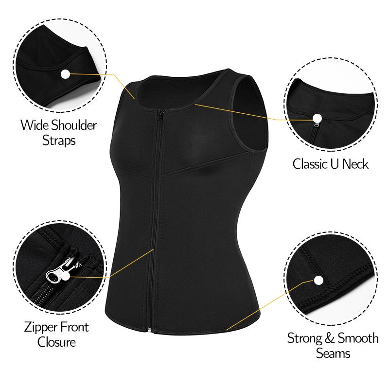 Men Waist Trainer Vest For Weight Loss Neoprene Fitness Corset Body Shaper Zip Sauna Tank Top Workout Shirt Sauna Suit Plus Size