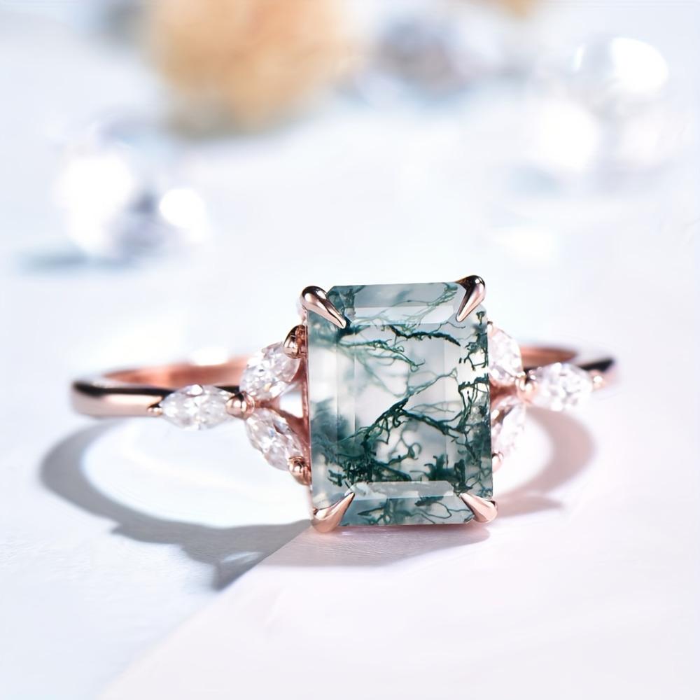 

Кольцо из стерлингового серебра 925 пробы в богемном стиле с натуральным зеленым моховым агатом для женщин, свадебное, помолвочное, подарочное 7