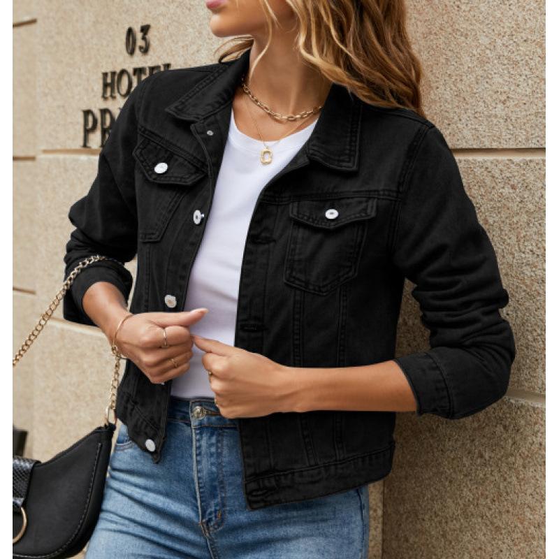 

Women s Light Blue Denim Jacket with Black Crop Top Casual Streetwear Outfit S чорний