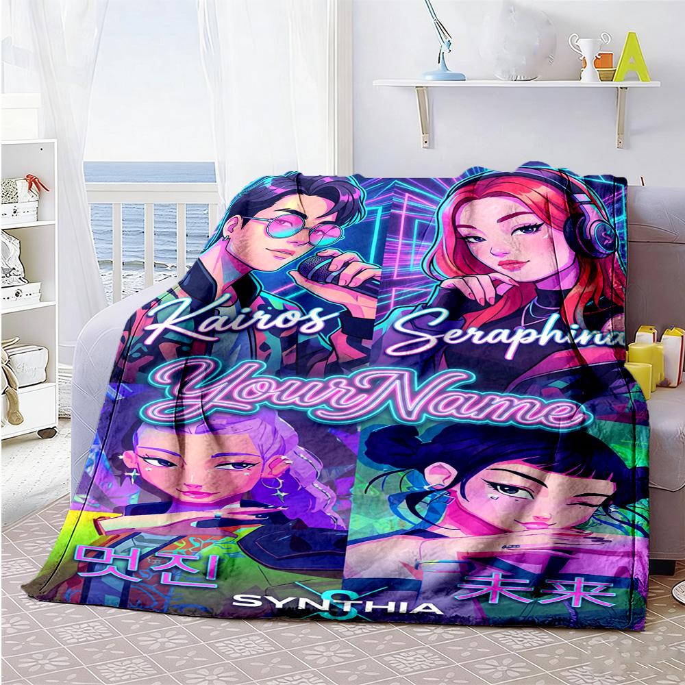 Demon Hunter Girls 7 Customize Text Blanket Lightweight Customizable Blanket Durable Comfort Great for Seaside Picnics Home Decor Sofa All-Season Use