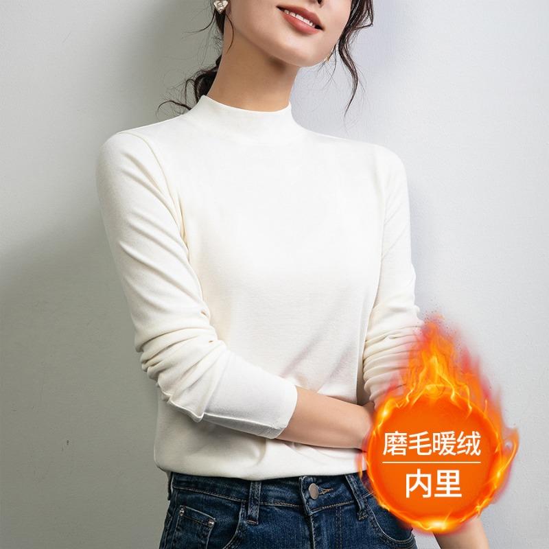 Ankola red semi-turtleneck wool fleece bottoming shirt with autumn and winter new T-shirt medium neck slim-fit top